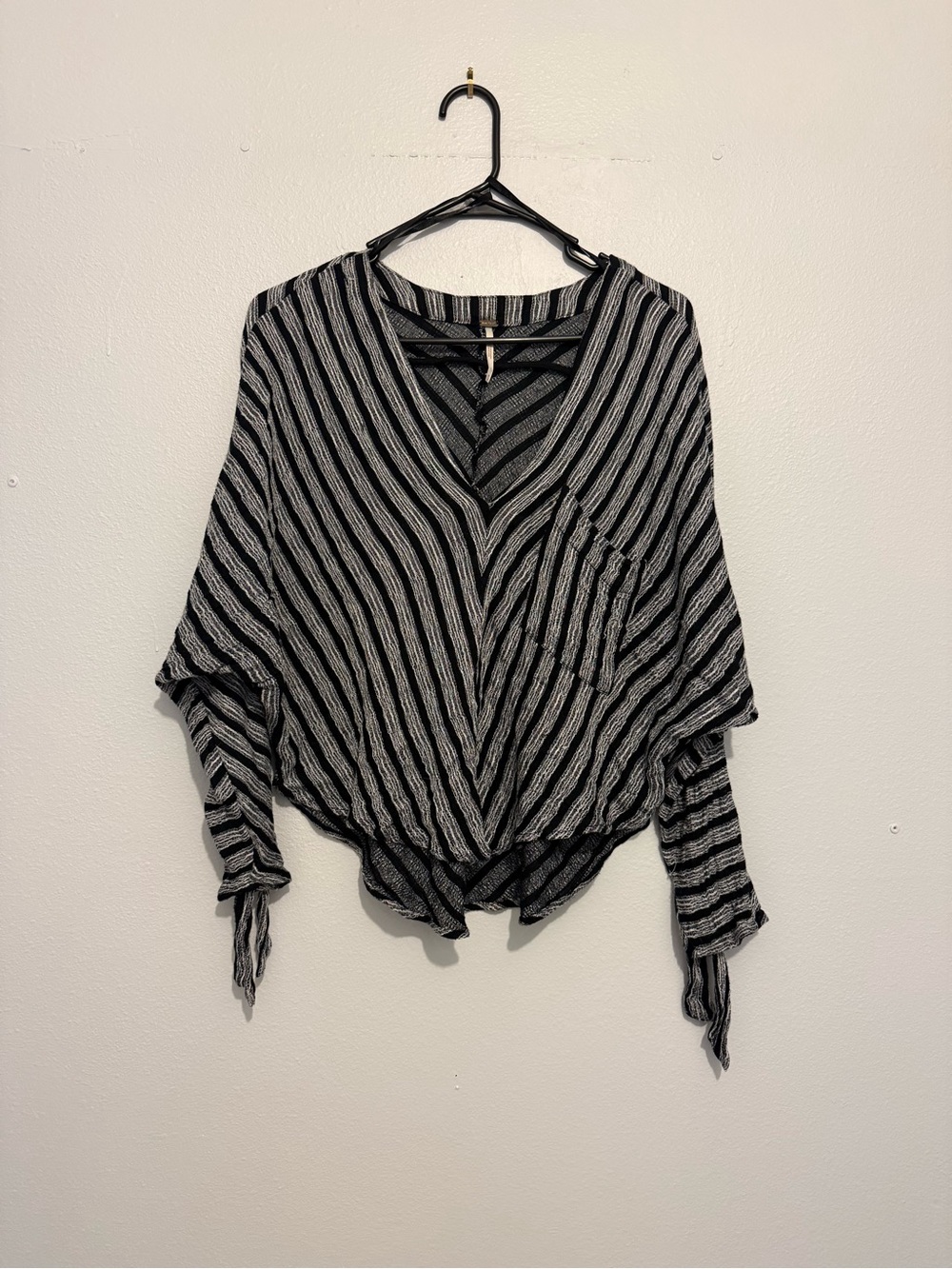 Free People Black & White Striped V-Neck Tie-Hem Tunic